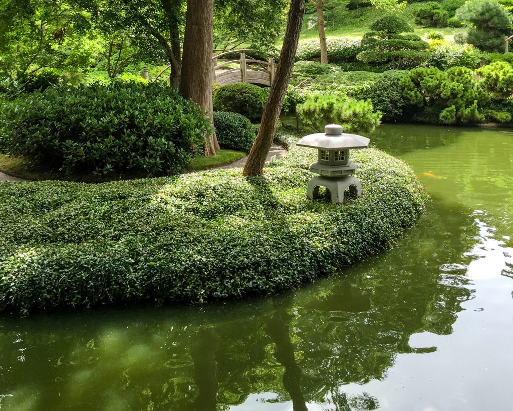 Pond Scene in Japanese Garden in Fort Worth Botanic Garden in Texas