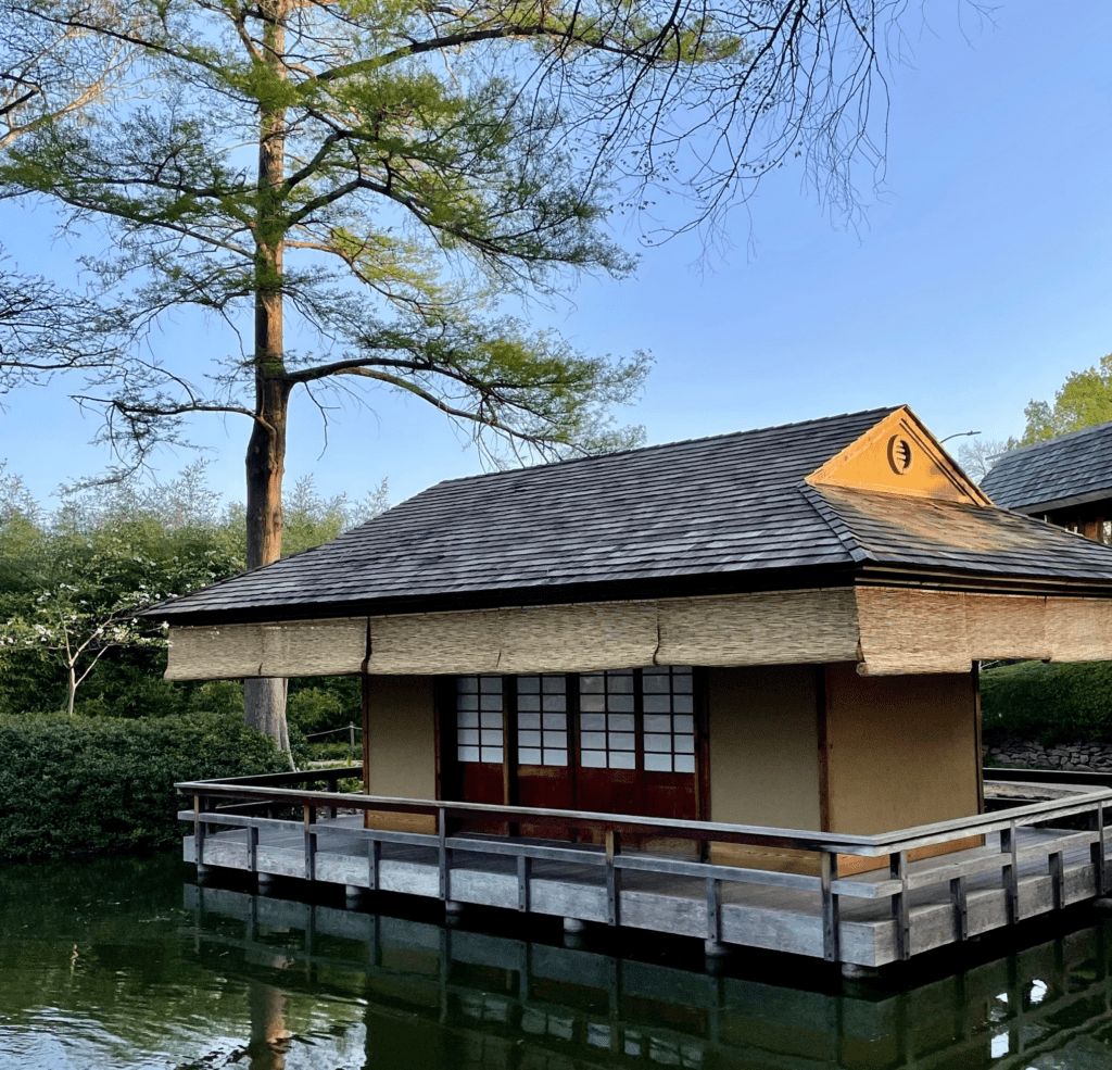 Japanese Garden Tea House on island in pond