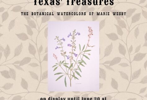 promotional graphic for Traveling through Texas' Treasures art exhibition at BRIT's Upper Atrium Collections Gallery.