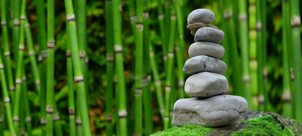 Balanced rocks with bamboo