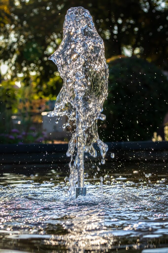 Water bursts into the air from a water fountain