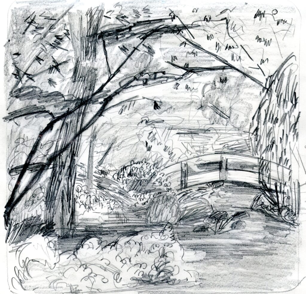 Pencil sketch of the Japanese Garden
