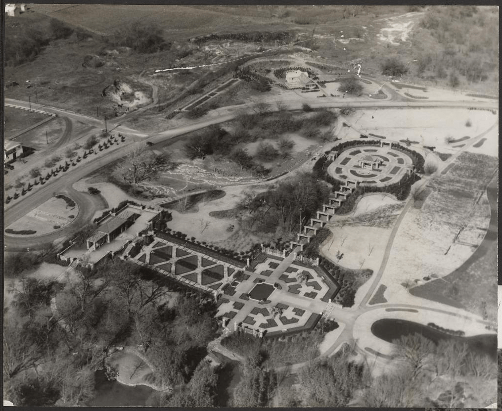 Aerial photo of Rose Garden under construction ca 1934