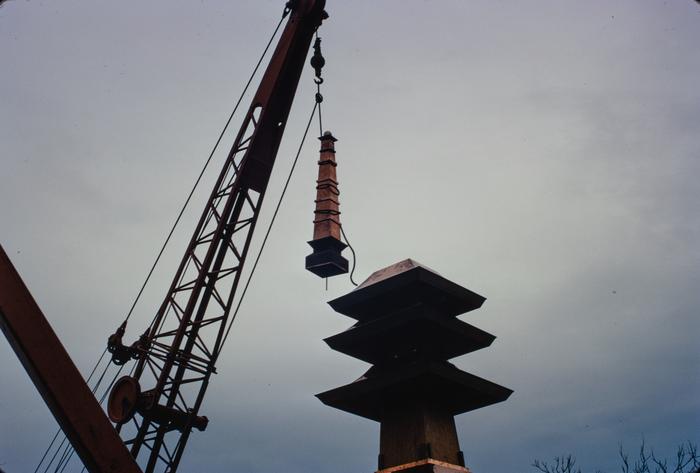 Spire installation at Japanese Garden pagoda