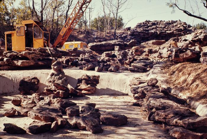 Historic photo of Japanese Garden streambed under construction