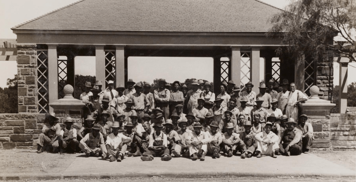 Stonemasons photographed at Shelter House ca 1934