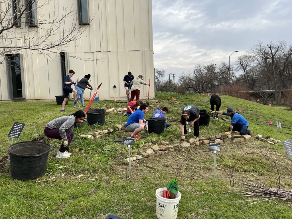 Volunteers cleaning out First Peoples Garden February 2024