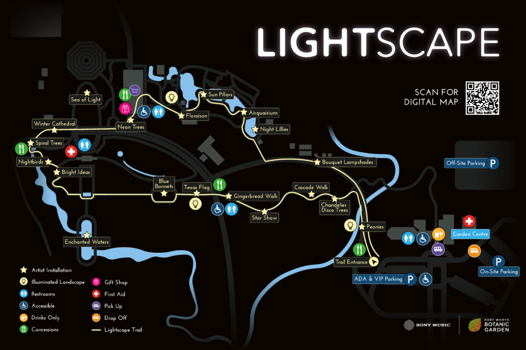 This is a map of the Lightscape Trail at Fort Worth Botanic Garden.