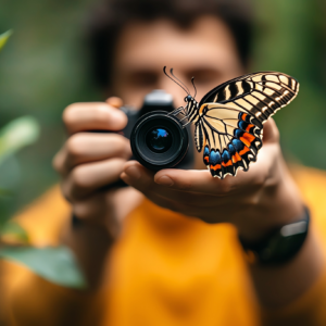 Butterfly resting on a camera.
